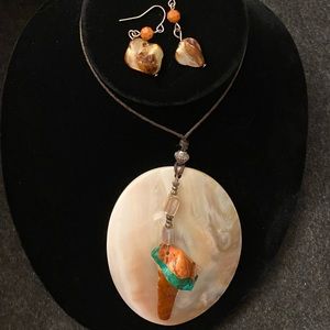 Mother of Pearl natural sea shell necklace and matching earrings set
